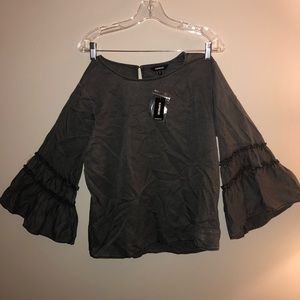Charcoal Acid Wash Peasant Flare Sleeve Blouse